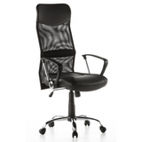 Schwarzer Homeoffice Chefsessel ARTON 20 mit Netzrücken und Fußkreuz mit fünf Rollen von hjh OFFICE – 360-Grad-Ansicht (schräge Frontansicht 40°)