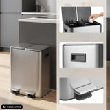 Mülleimer Clean 10 in Silber mit zwei Fächern, Fußpedalen und Beutelhalterung von hjh OFFICE (KI-generiertes Bild)