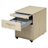 System Rollcontainer SIGNA AC20 in Asteiche mit zwei ausgezogenen Schubladen und Bügelgriffen von hjh OFFICE PRO