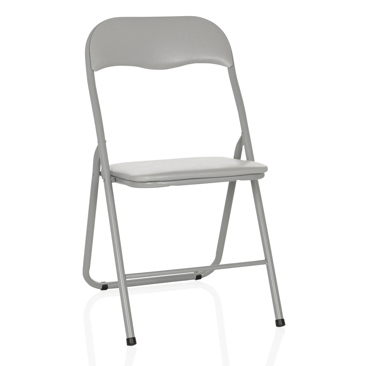 Grauer Klappstuhl TUDELA BASIC mit gepolsterter Sitzfläche und Rückenlehne von hjh OFFICE – 360-Grad-Ansicht (Frontansicht 15°)