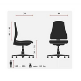 Technische Zeichnung des Kinderdrehstuhls SMAXX mit einer Sitzhöhe von 38 bis 51 cm von Topstar