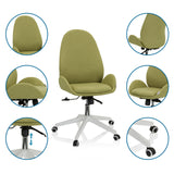 Home-Office-Bürostuhl AVEA I in Grün mit Detailansichten zur Höhenverstellung und den Rollen von hjh OFFICE