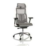 Hellgrauer High-End-Bürostuhl POFIT GEN2 mit Netzrücken und Fußkreuz mit fünf Rollen von hjh OFFICE – 360-Grad-Ansicht (Frontansicht 15°)