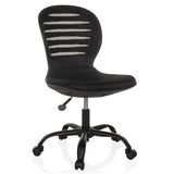 Schwarzer Homeoffice-Bürostuhl CASLA mit Netzrücken und Fußkreuz mit fünf Rollen von hjh OFFICE – 360-Grad-Ansicht (schräge Frontansicht 30°)