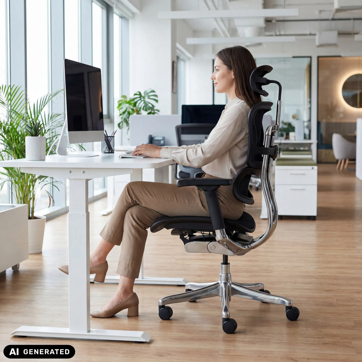 Luxus-Chefsessel ERGOHUMAN GEN2 mit Kopfstütze und Netzstoff in Schwarz von hjh OFFICE (KI-generiertes Bild)