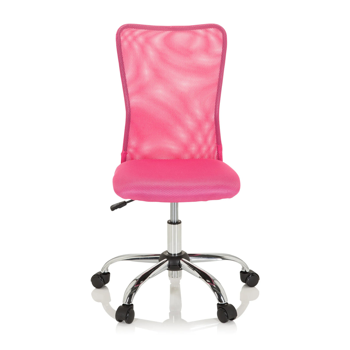 Rosa Kinderdrehstuhl KIDDY NET I mit Netzrücken und Fußkreuz mit fünf Rollen von hjh OFFICE – 360-Grad-Ansicht (Frontansicht 0°)