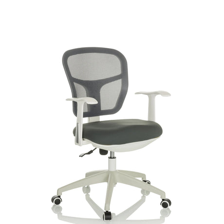 Grauer Homeoffice-Bürostuhl TOP 108 W mit Netzrückenlehne und weißem Gestell von hjh OFFICE
