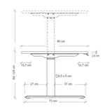 Maßzeichnung des höhenverstellbaren Schreibtischs XDKB 16 G mit einer Höhe von 64 bis 129 cm von hjh OFFICE PRO