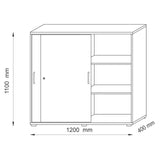 Technische Zeichnung des Schiebetürenschranks BETA S 1753S mit 1200 × 1100 mm von hjh OFFICE PRO