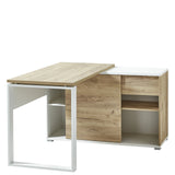 Eckschreibtisch LIONI G5 in Weiß und Eiche mit integriertem Sideboard und offenem Regal von Germania