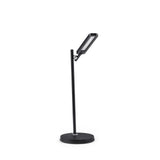 Schwarze Schreibtischlampe Lumanova D2 mit rundem Standfuß und verstellbarem Leuchtkopf von hjh OFFICE – 360-Grad-Ansicht (Frontansicht 15°)