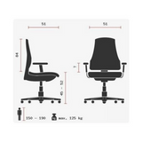 Technische Zeichnung des Profi-Bürostuhls ZERO 72 mit einer Gesamthöhe von 84 cm von Sitwell Steifensand