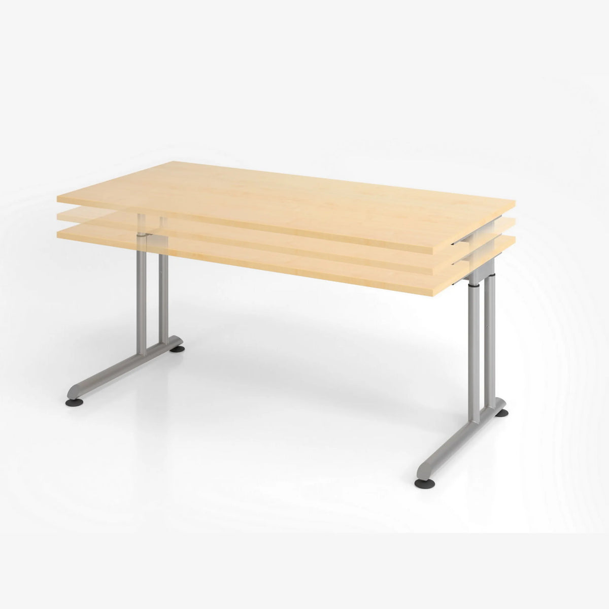 Höhenverstellbarer Schreibtisch ZENO 19 S der Serie ZENO mit heller Holzplatte und silbernen Beinen von hjh OFFICE PRO