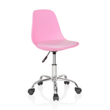 Pinker Kinderdrehstuhl FANCY II mit geschwungener Schale und Fußkreuz mit fünf Rollen von hjh OFFICE – 360-Grad-Ansicht (schräge Frontansicht 40°)