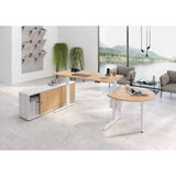 Elektrisch höhenverstellbarer Schreibtisch XBHM 12 WW in Asteiche mit Sideboard von hjh OFFICE PRO