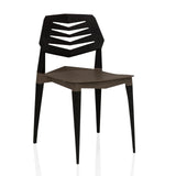 Braun-schwarzer Outdoor-Stuhl Flecharo mit durchbrochener Rückenlehne von hjh LIVING – 360-Grad-Ansicht (schräge Frontansicht 30°)