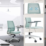 Homeoffice-Bürostuhl PROFONDO ECO W in Mint mit Netzrücken und weißem Fußkreuz von hjh OFFICE (KI-generiertes Bild)