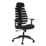 Schwarzer Profi-Bürostuhl ERGO LINE ECO mit Stoffbezug und Fußkreuz mit fünf Rollen von hjh OFFICE – 360-Grad-Ansicht (schräge Frontansicht 30°)