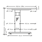 Maßzeichnung des Schreibtischs MEGA 82 W mit einer Breite von 80,0 cm und Höhe von 65 bis 85 cm von hjh OFFICE PRO
