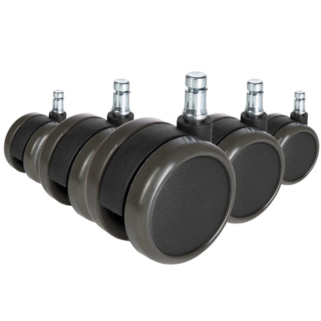 Fünf schwarze Stuhlrollen 5x ROLO FREE 10mm/65mm für Hartböden mit silberfarbenen Metallstiften von hjh OFFICE