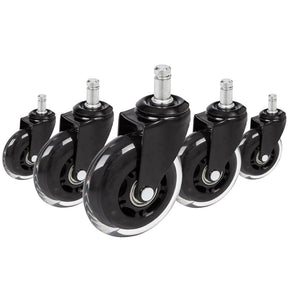 Fünf Stuhlrollen 5x ROLO SKATE ST 11mm/75mm in Schwarz und Transparent für Hartböden von hjh OFFICE