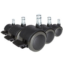 Fünf schwarze Stuhlrollen 5x ROLO STOP 10mm/50mm für Hartböden mit silbernen Metallstiften von hjh OFFICE