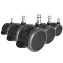 Fünf schwarze Stuhlrollen 5x ROLO STOP 10mm/65mm für Hartböden mit silberfarbenen Bolzen von hjh OFFICE