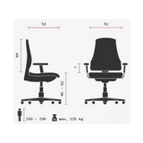 Technische Zeichnung des Profi-Bürostuhls ZERO 72 L mit einer Gesamthöhe von 84 cm von Sitwell Steifensand