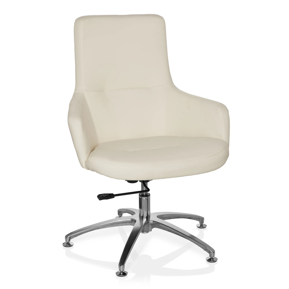 Cremeweißer Loungesessel SHAKE 300 mit glänzendem Fußkreuz und fünf Rollen von hjh OFFICE – 360-Grad-Ansicht (Frontansicht 20°)