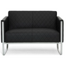 Schwarzes Loungesofa ARUBA STEP als Zwei-Sitzer mit Rautensteppung und silbernem Metallgestell von hjh OFFICE