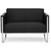 Schwarzes Loungesofa ARUBA STEP als Zwei-Sitzer mit Rautensteppung und silbernem Metallgestell von hjh OFFICE