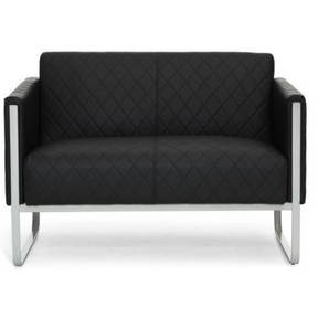 Schwarzes Loungesofa ARUBA STEP als Zwei-Sitzer mit Rautensteppung und silbernem Metallgestell von hjh OFFICE