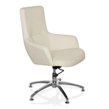 Cremeweißer Loungesessel SHAKE 300 mit glänzendem Fußkreuz und fünf Rollen von hjh OFFICE – 360-Grad-Ansicht (schräge Frontansicht 60°)