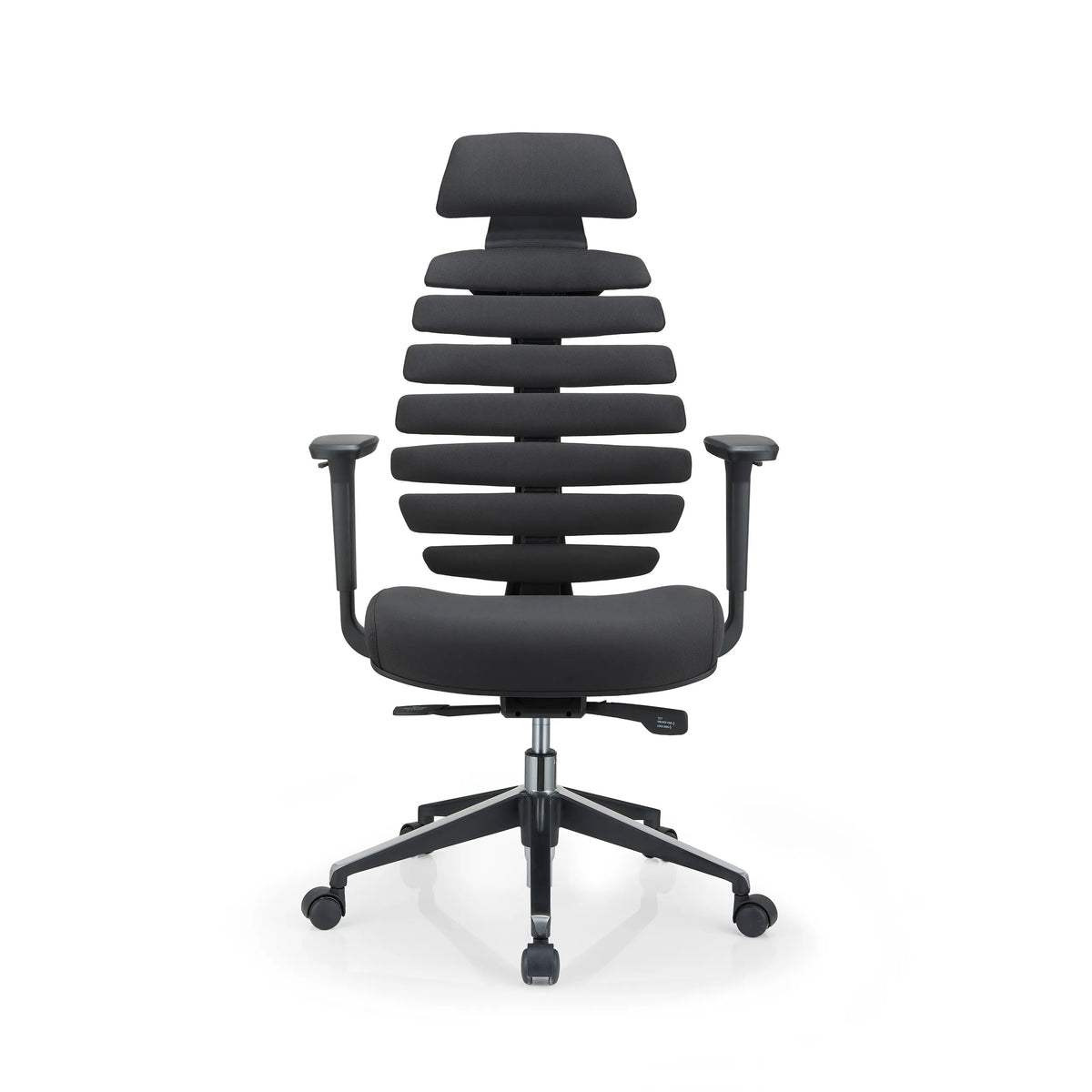 Schwarzer Profi-Bürostuhl ERGO LINE II PRO mit Stoffbezug und Fußkreuz mit fünf Rollen von hjh OFFICE – 360-Grad-Ansicht (Frontansicht 0°)