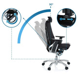 Verstellmechanismus und 90 Grad Neigung der Rückenlehne des High-End-Bürostuhls GENIDIA PRO von hjh OFFICE