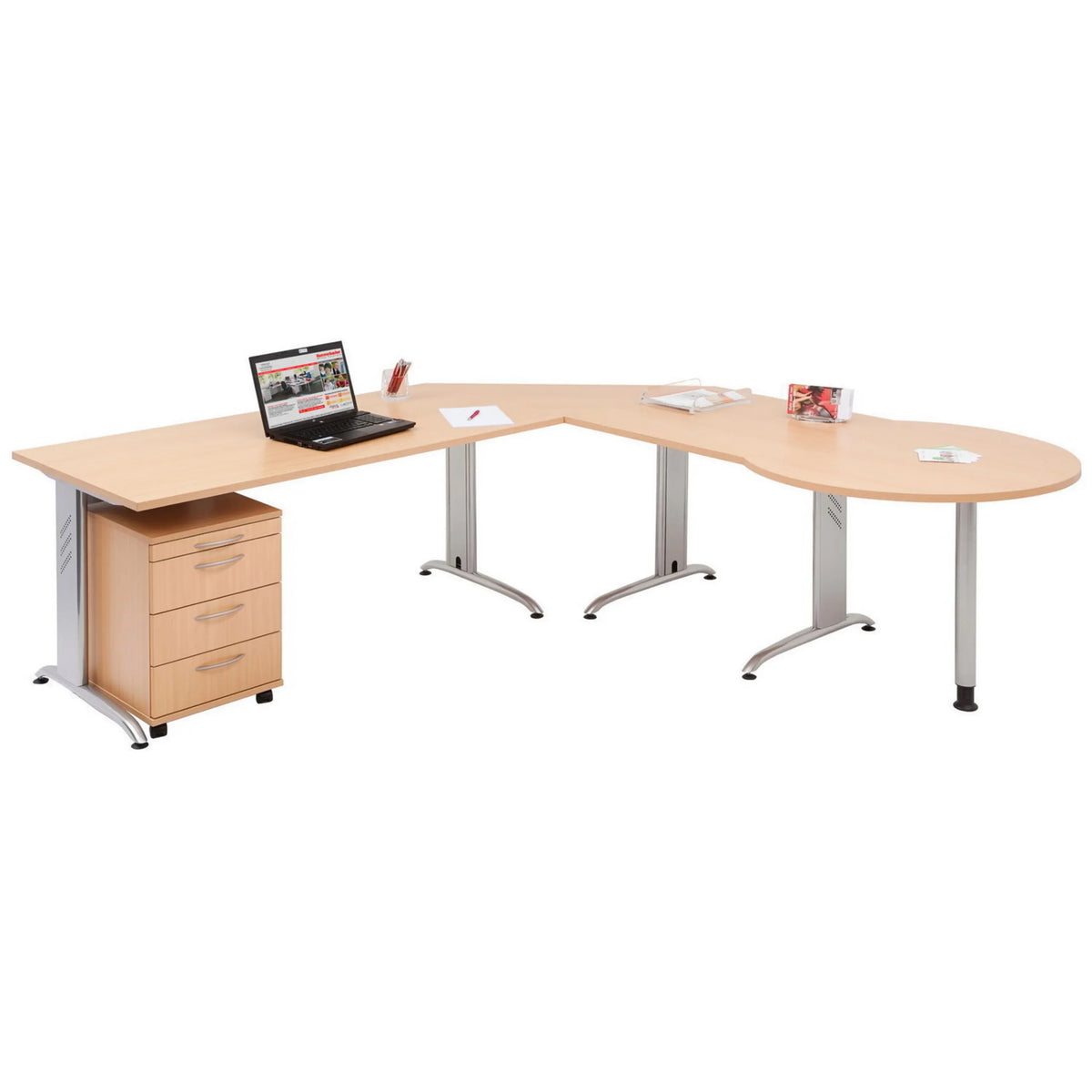 L-förmiger Schreibtisch BELA 19 S in Asteiche mit integriertem Rollcontainer von hjh OFFICE PRO