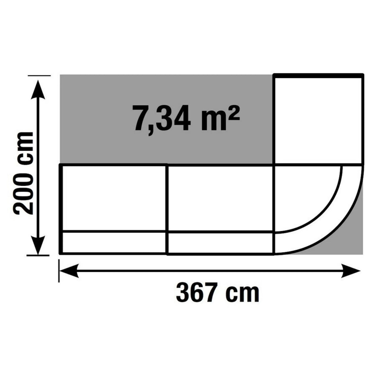 Technische Zeichnung der Empfangstheke BILBAO V mit 367 × 200 cm von Kerkmann