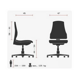 Technische Zeichnung des Profi-Bürostuhls ZERO 30 mit einer maximalen Belastung von 125 kg von Sitwell Steifensand