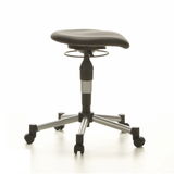 Schwarzer Drehhocker BALANCE 20 mit gepolsterter Sitzfläche und Fußkreuz mit fünf Rollen von Topstar – 360-Grad-Ansicht (Seitenprofil 100°)