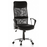Schwarzer Homeoffice Chefsessel ARTON 20 mit Netzrücken und Fußkreuz mit fünf Rollen von hjh OFFICE – 360-Grad-Ansicht (Frontansicht 20°)
