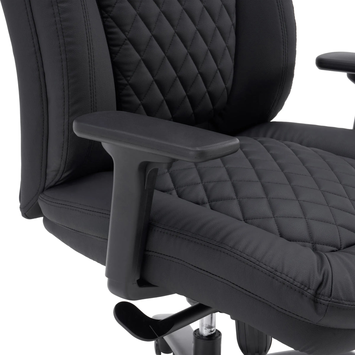 Armlehne und gesteppte Kunstleder-Polsterung des Drehstuhls XXL Pullmann Gen2 in Schwarz von hjh OFFICE