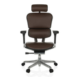 Dunkelbrauner Luxus-Chefsessel ERGOHUMAN GEN2 aus Leder mit Fußkreuz und fünf Rollen von hjh OFFICE – 360-Grad-Ansicht (Frontansicht 0°)