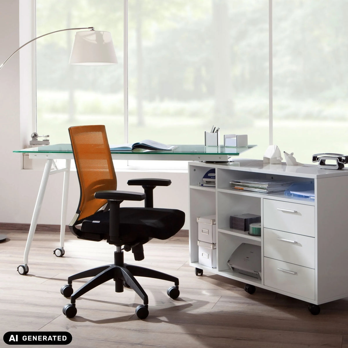 Profi-Bürostuhl PORTO BASE in Schwarz und Orange mit Armlehnen und Rollen von hjh OFFICE (KI-generiertes Bild)