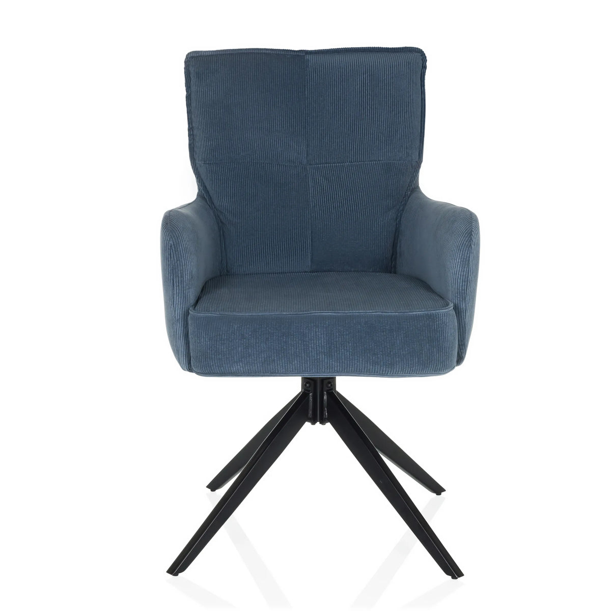 Blauer Polsterstuhl TARUGO mit Cord-Bezug und schwarzem Vierfuß-Gestell von hjh LIVING – 360-Grad-Ansicht (Frontansicht 0°)