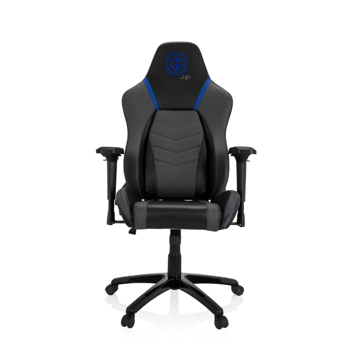 Graublauer Gamingstuhl GAMEBREAKER POLARYS I mit Armlehnen und Fußkreuz mit fünf Rollen von hjh OFFICE – 360-Grad-Ansicht (Frontansicht 0°)