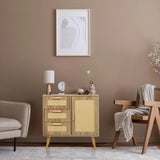 Hellbraunes Sideboard STRYN mit drei Schubladen und einer Schranktür mit Wiener Geflecht von hjh LIVING