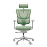 Grüner Luxus-Chefsessel ERGOHUMAN SLIM G GEN2 mit Netzrücken, Kopfstütze und Fußkreuz mit fünf Rollen von hjh OFFICE – 360-Grad-Ansicht (Frontansicht 0°)