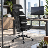 Schwarzer Profi-Bürostuhl ERGO LINE II PRO mit Netzrücken und Kopfstütze von hjh OFFICE (KI-generiertes Bild)