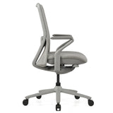 Grauer High-End-Bürostuhl VERVIO in Seitenansicht mit Rollkreuz und Armlehnen von hjh OFFICE