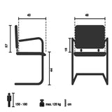 Technische Zeichnung des Freischwingers MILESTON V mit einer Breite von 48 cm von hjh OFFICE
